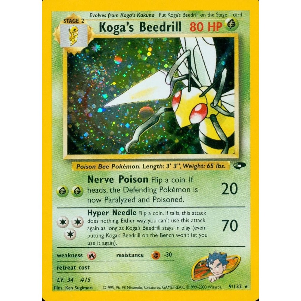 Koga's Beedrill 9/132 Rare Gym Challenge Pokemon Unlimited Holo Near Mint